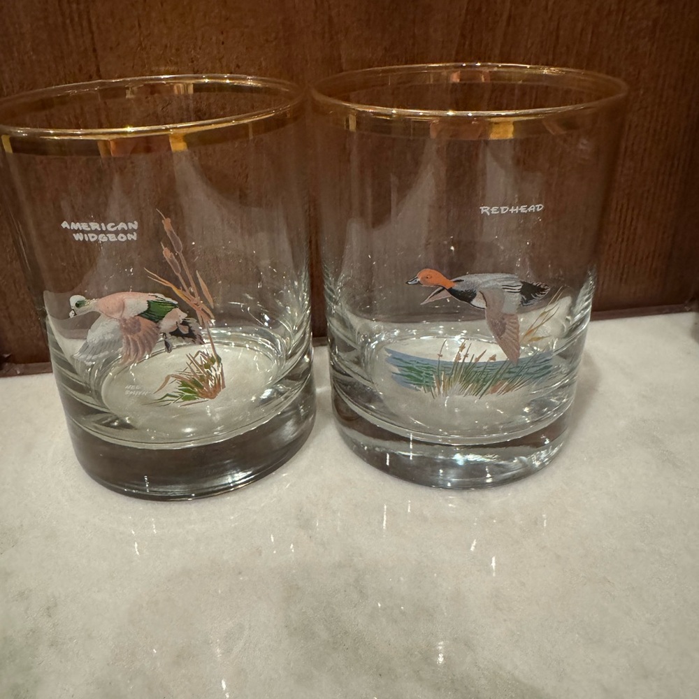 Culver Ned Smith Duck Rocks 2 Glasses | 22k Gold Rim-